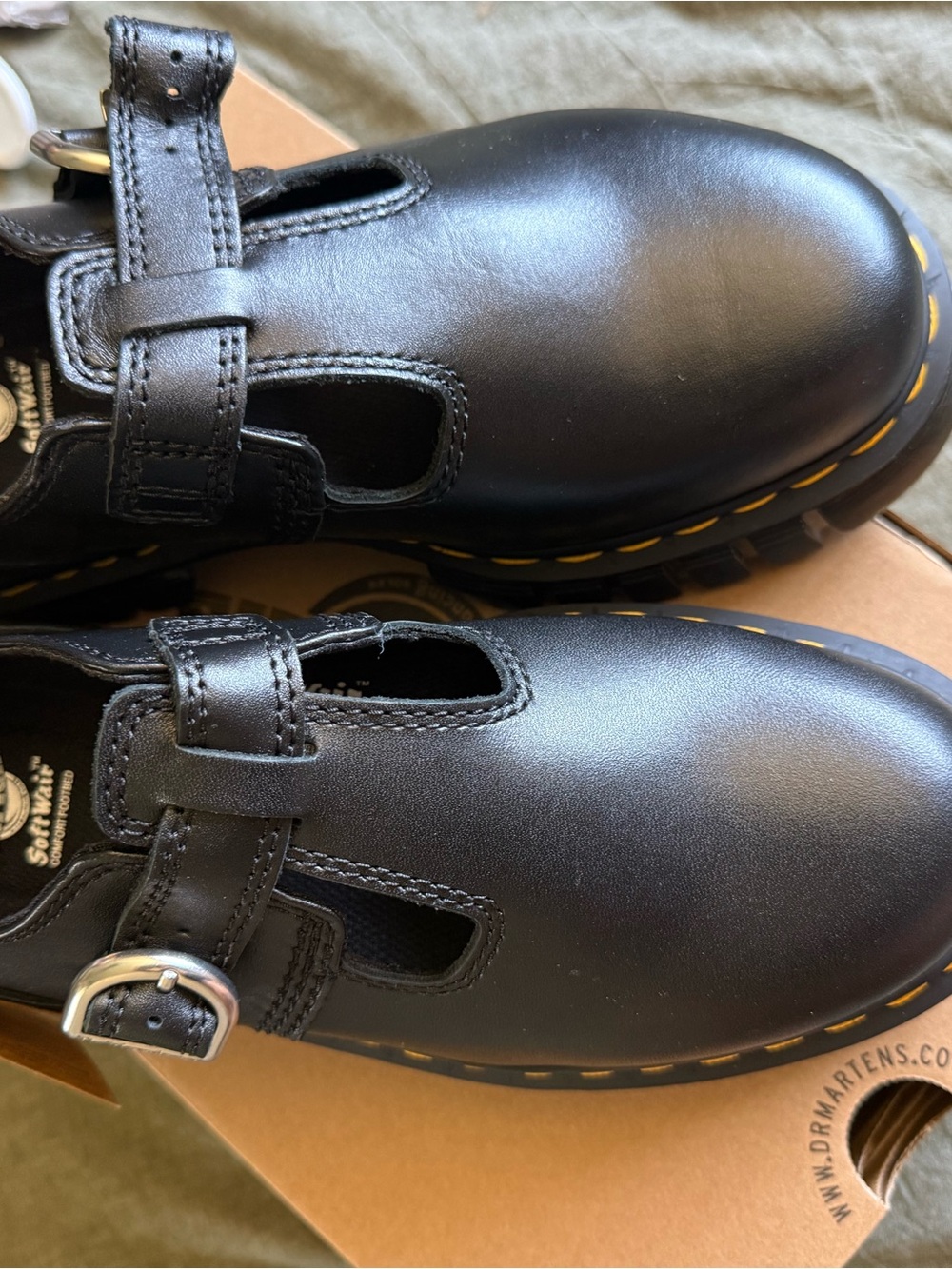 Dr. Martens Audrick Black Leather T-Bar Platform Shoes - Picture 2 of 4